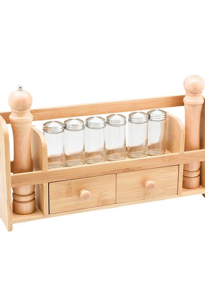 Bien Servi 9-Piece Bamboo Seasoning Set with Rack