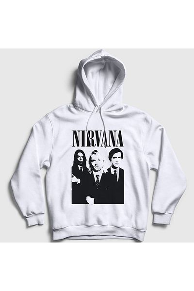Presmono Φούτερ Nirvana Unisex Λευκή κουκούλα - 98987tt