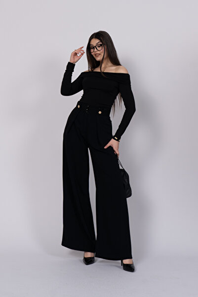 MissVina Pantaloni din material textil cu detalii cu nasturi ornamentali 30237