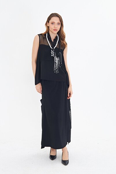 LAMANTE FİLE DETAYLI SİYAH BLUZ