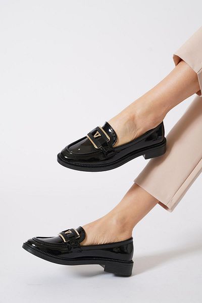 Moda Pie Pantofi de damă Larene V Stone Cataramă Balerina din piele neagră