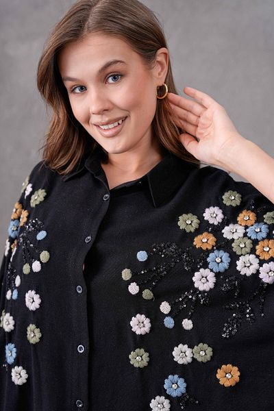 MVStore Cămașă oversize din in brodat cu model floral pentru femei