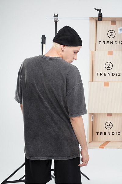 Trendiz Ανδρικό μπλουζάκι Basic που πλένεται ανθρακί