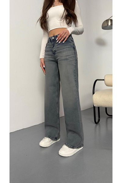BİKELİFE Women's Pale Effect Vintage High Waist Wide Leg Jeans