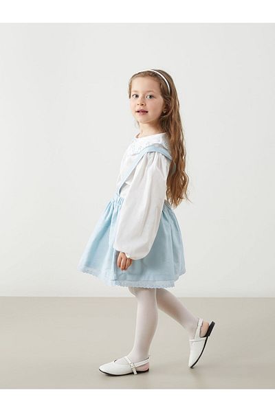 LC Waikiki Lcw Embroidered Girl's Blouse and Suspender Skirt 2-Piece