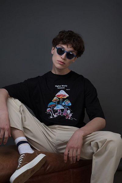 Trendiz Μαύρο T-Shirt Unisex Higher World