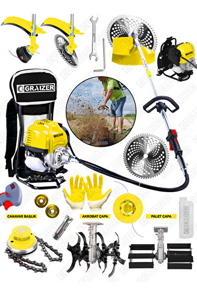 Graizer Sırt Tipi Benzinli Motorlu Ot Çalı Tırpanı Çim Biçme Makinesi Tirpan Çift Çapa Aparatli