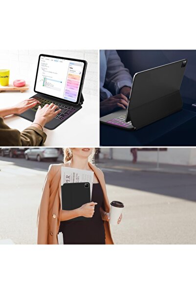 Fogy Apple iPad Air 13inç M3 çipli 2025 Uyumlu Magic Uyumlu Touchpad Işıklı Klavyeli Kılıf