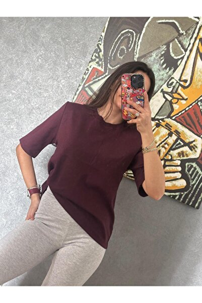 sajarsln Κοντομάνικο μπλουζάκι με μπορντό βάτα