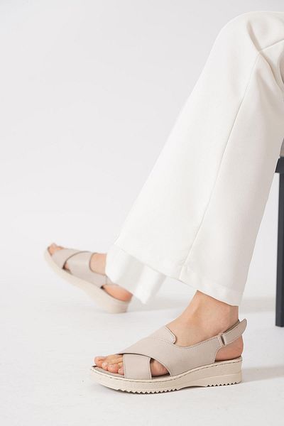 Moda Pie Sandale de damă din piele naturală cu bretele încrucișate argintii