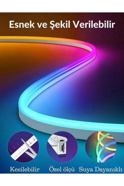 Mobzar Neon Şerit Led Animasyonlu Kumandalı Ve Telefon Kontrollü Sese Ve Müziğe Duyarlı Magic Led Argb