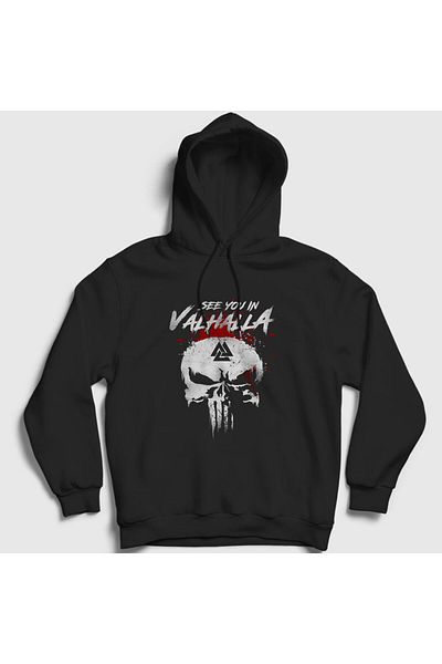 Presmono Унисекс черен суитшърт с качулка Valhalla Vikings - 222747tt
