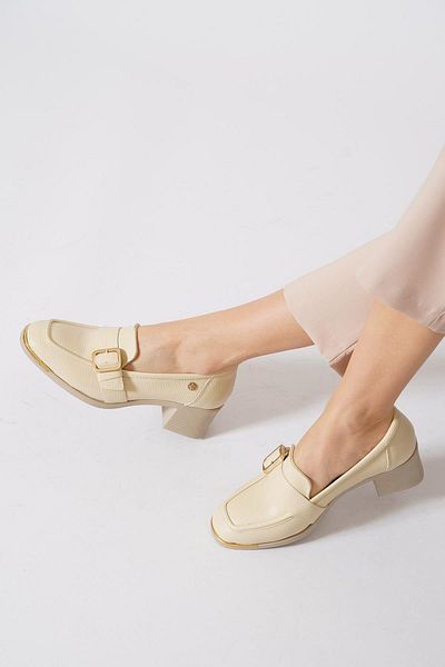 Moda Pie Beige Dolce - Emma's Front Buckle Women's Loafers