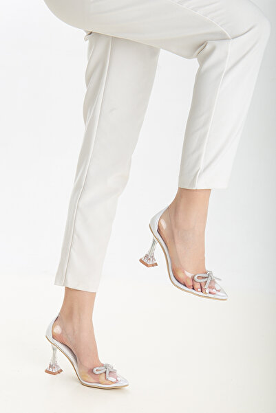 Daxtors Zırav Guaranteed Women's Transparent Heeled Stone Shoes