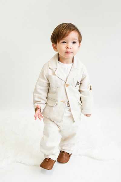 miabambim 3-Piece Beige Suit for Baby Boy - with Linen Jacket