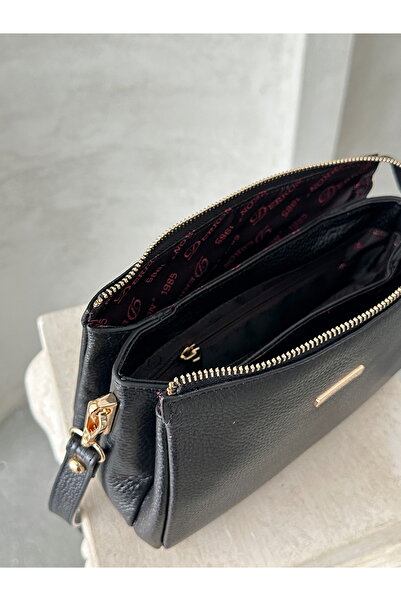 DERKON Women's Amara Model Black Leather Crossbody Bag