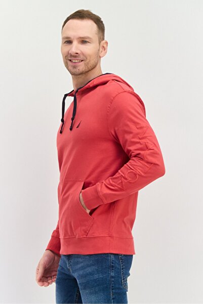 Nautica Men Hooded Brand Logo Long Sleeves Sweatshirt, Red