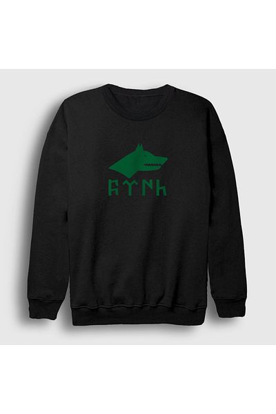 Presmono Унисекс суитшърт Black Wolf Grey Wolf с шарка на знамето на Гьоктюрк - 474991tt