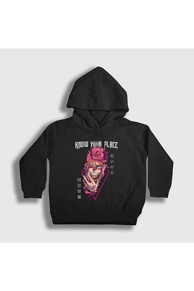 Presmono Детски унисекс суитшърт с качулка Sukuna Jujutsu Kaisen, черен - Know Your Place 431088tt