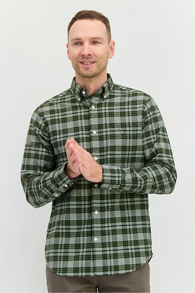 Gant Men Regular Fit Checkered Long Sleeve Casual Shirt, Green Combo
