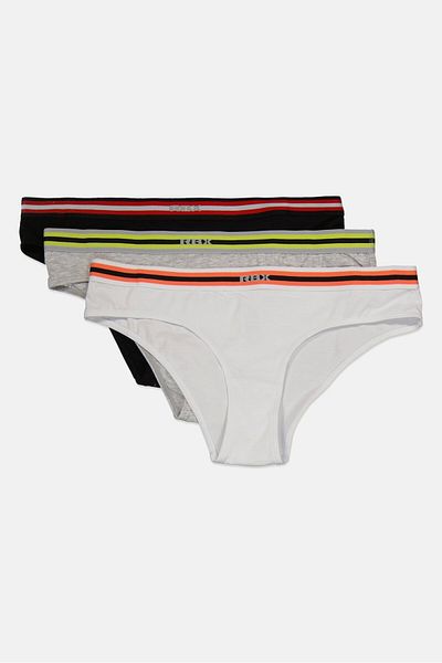 RBX Women 3 Pieces Stripe Soft Bikini Panties, Black