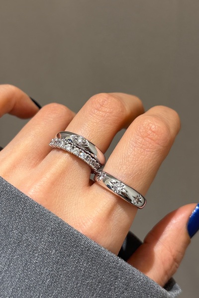 Lavian Accessories Gümüş Shine 3’lü Yüzük Seti (AYARLANABİLİR)