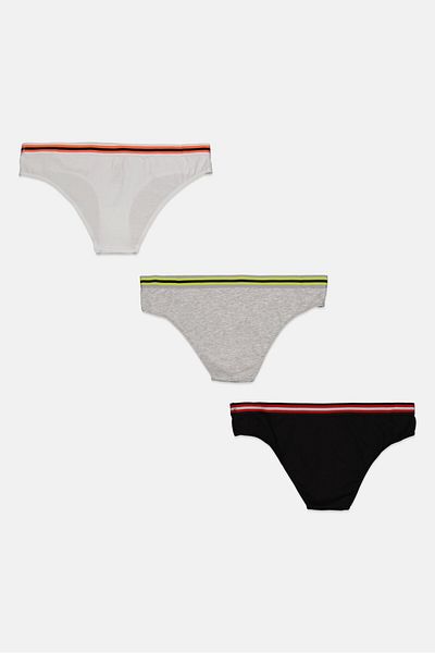 RBX Women 3 Pieces Stripe Soft Bikini Panties, Black