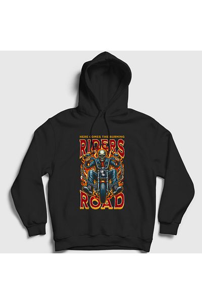 Presmono Φούτερ με κουκούλα Burning Riders Unisex Black Motorcycle Chopper - 446521 ττ