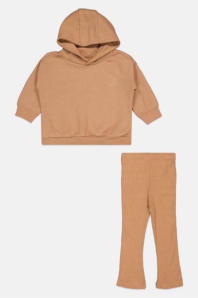 Fudo Toddlers Girl 2 Pcs Long Sleeve Sweatshirt And Leggings Set, Brown