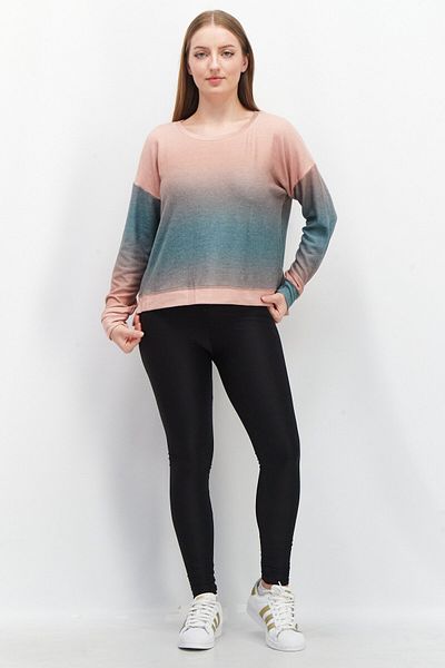 Onzie Women Round Neck Ombre Sweatshirt, Pink Combo