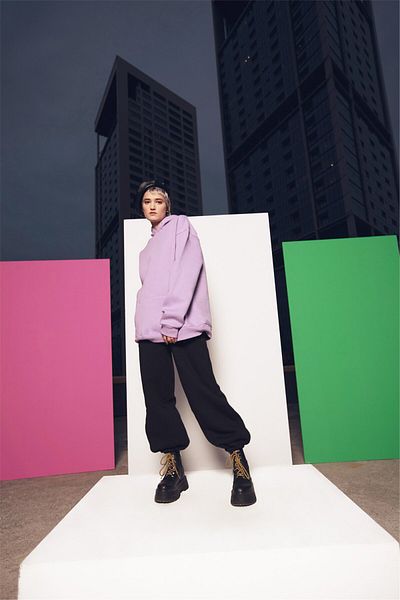 Trendiz Λιλά Unisex Oversize Φούτερ Hoodie