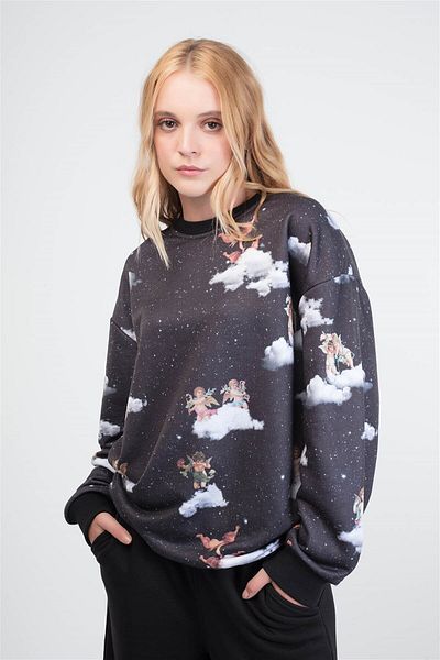 Trendiz Angel Unisex Φούτερ με στρογγυλή λαιμόκοψη Hoodie Μαύρο 131104