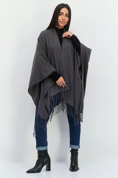 Adrienne Vittadini Women Textured Poncho, Charcoal