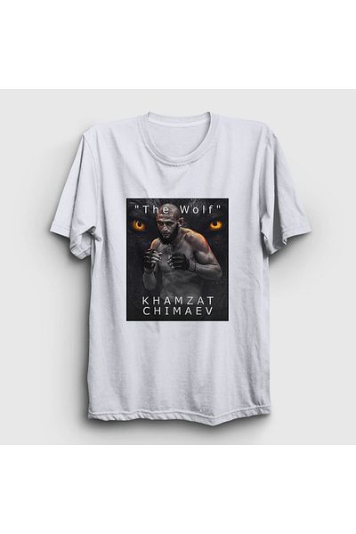 Presmono Unisex Λευκό ΜΜΑ UFC T-Shirt - Wolf Wolf Khamzat Chimaev 429208 ττ