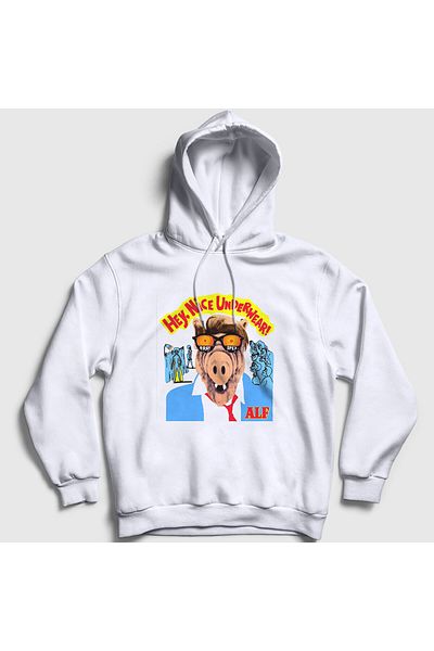 Presmono Λευκό Hey Nice Unisex Alf φούτερ με κουκούλα - 447493 ττ