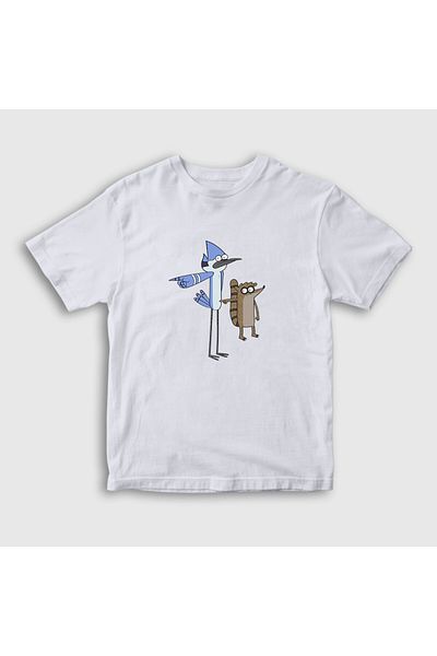 Presmono Tricou alb Mordecai și Rigby unisex pentru copii - 449599 tt