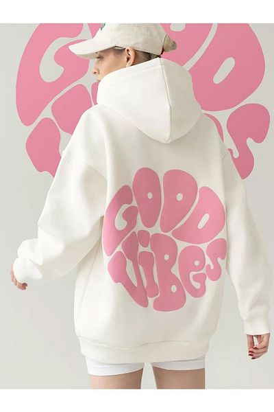 Cupla Unisex Λευκό φούτερ Good Vibes