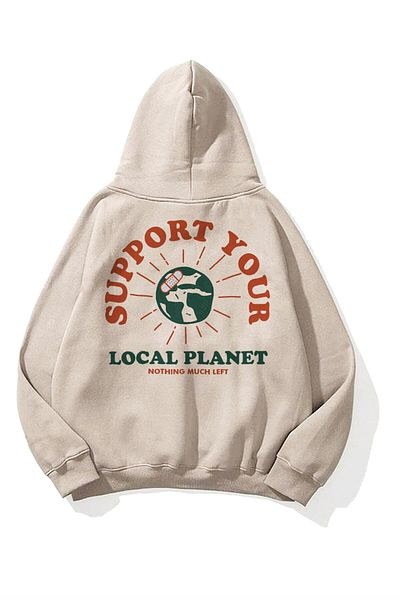 Trendiz Unisex Support Your Planet Φούτερ Hoodie Stone