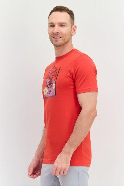 Puma Men Regular Fit Brand Logo Short Sleeves Outdoor T-Shirt, Red