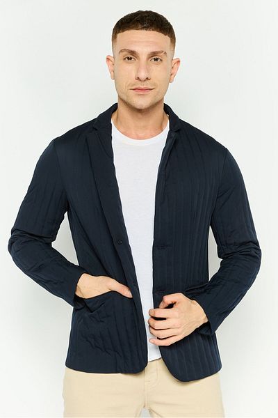 Emporio Armani Men Regular Fit Textured Semi-Formal Blazer, Navy