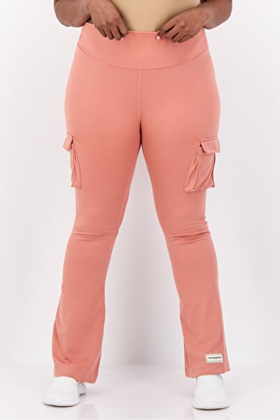 The Giving Movement Women Regular Fit Plain Cargo Pocket Flare Pants, Peach