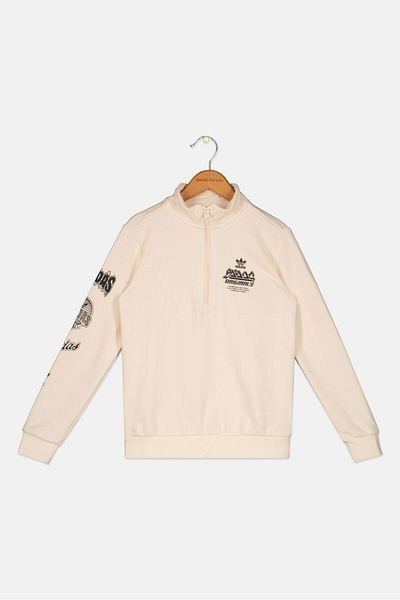 adidas Kids Boy Sportswear Fit Half Zip Sweatshirt, Off White