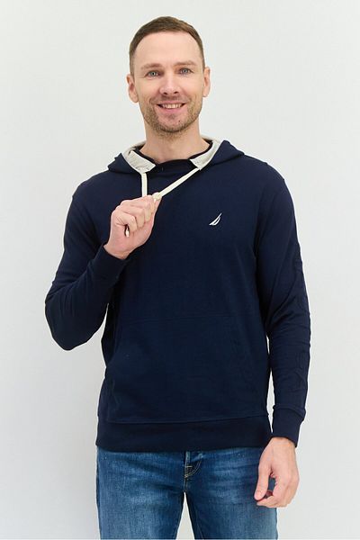 Nautica Men Hooded Embroidered Logo Long Sleeves Sweatshirt, Navy Blue
