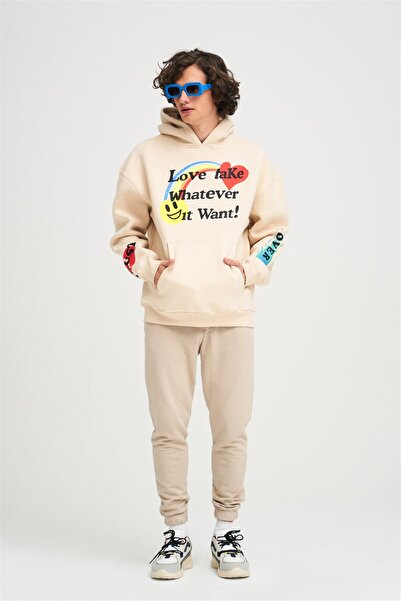 Trendiz Unisex Love Take Whatever Φούτερ Hoodie Stone