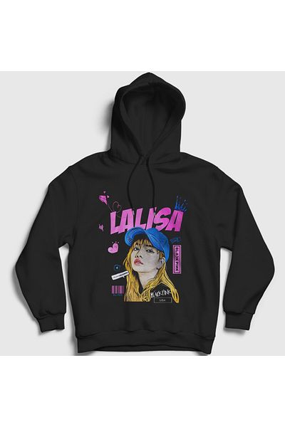 Presmono Унисекс черен суитшърт с качулка Blackpink Lalisa Lisa 440663tt