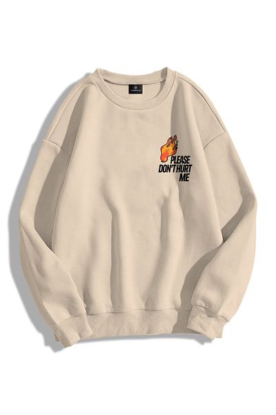 Trendiz Unisex, Please Don&#39;t Hurt Me Crew Neck Φούτερ Hoodie Stone