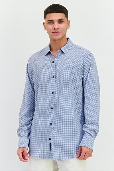 Perry Ellis Men Stretch Fit Micro Check Long Sleeves Casual Shirt, Navy