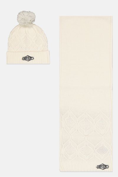 Body Glove Women Embroidered Scarves With Beanie Set, Off White