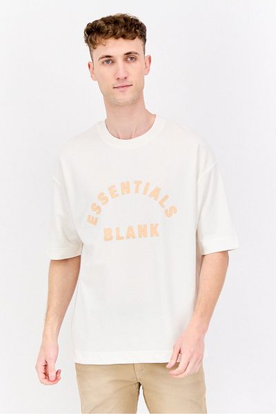 BLANK ESSENTIALS Men Crew Neck Short Sleeve Brand Logo T-shirts, Off White