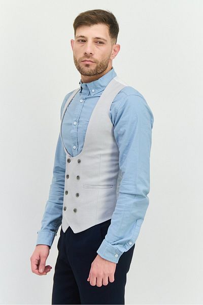 Asos Design Men Super Skinny Textured Wedding Waistcoat, Grey